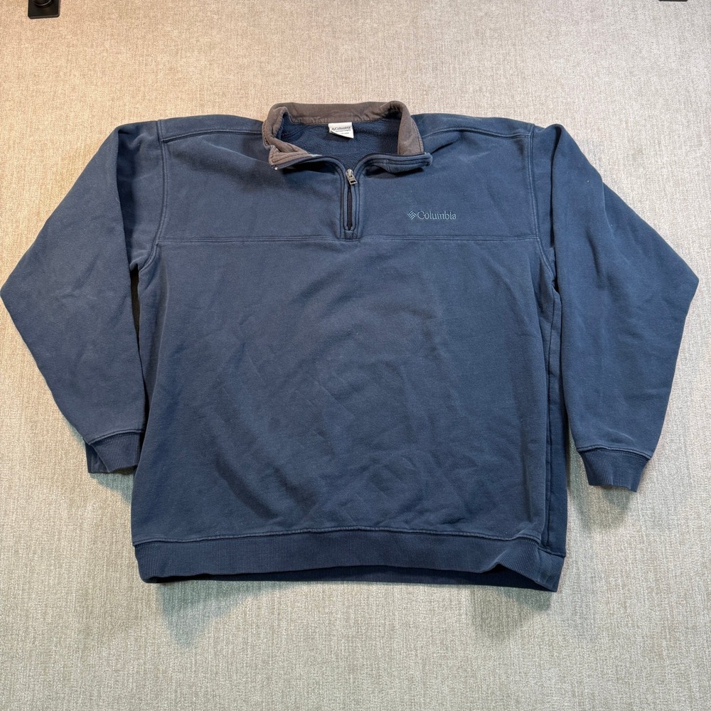 Columbia Mens Navy Blue Quarter Zip Fleece Lined Sweatshirt XL AM6998